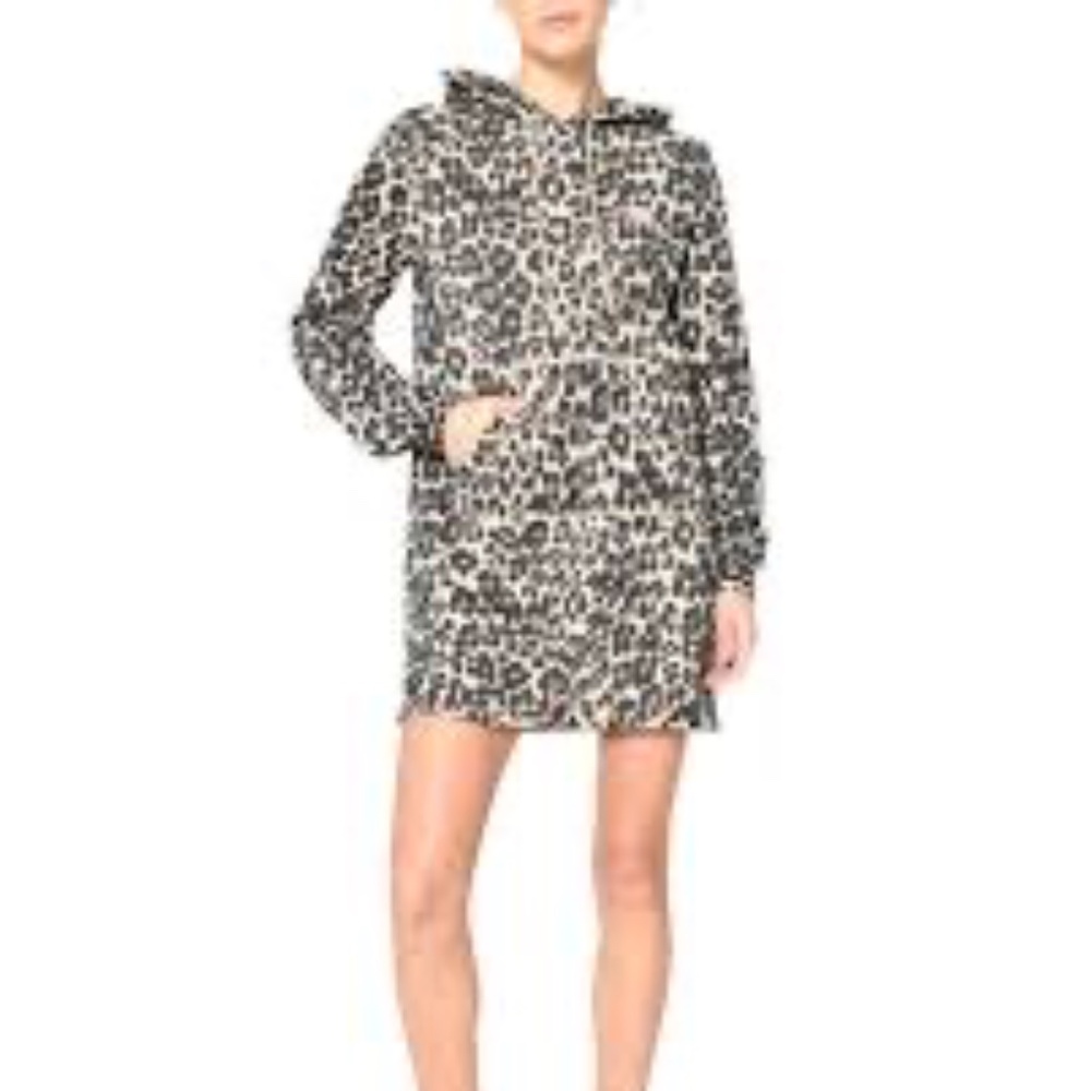 Nicole Miller Cheetah-Print Hooded Sweatshirt Mini Dress, Small